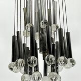 Sciolari, iconic glass sphere and chrome chandelier. Italy 1960s