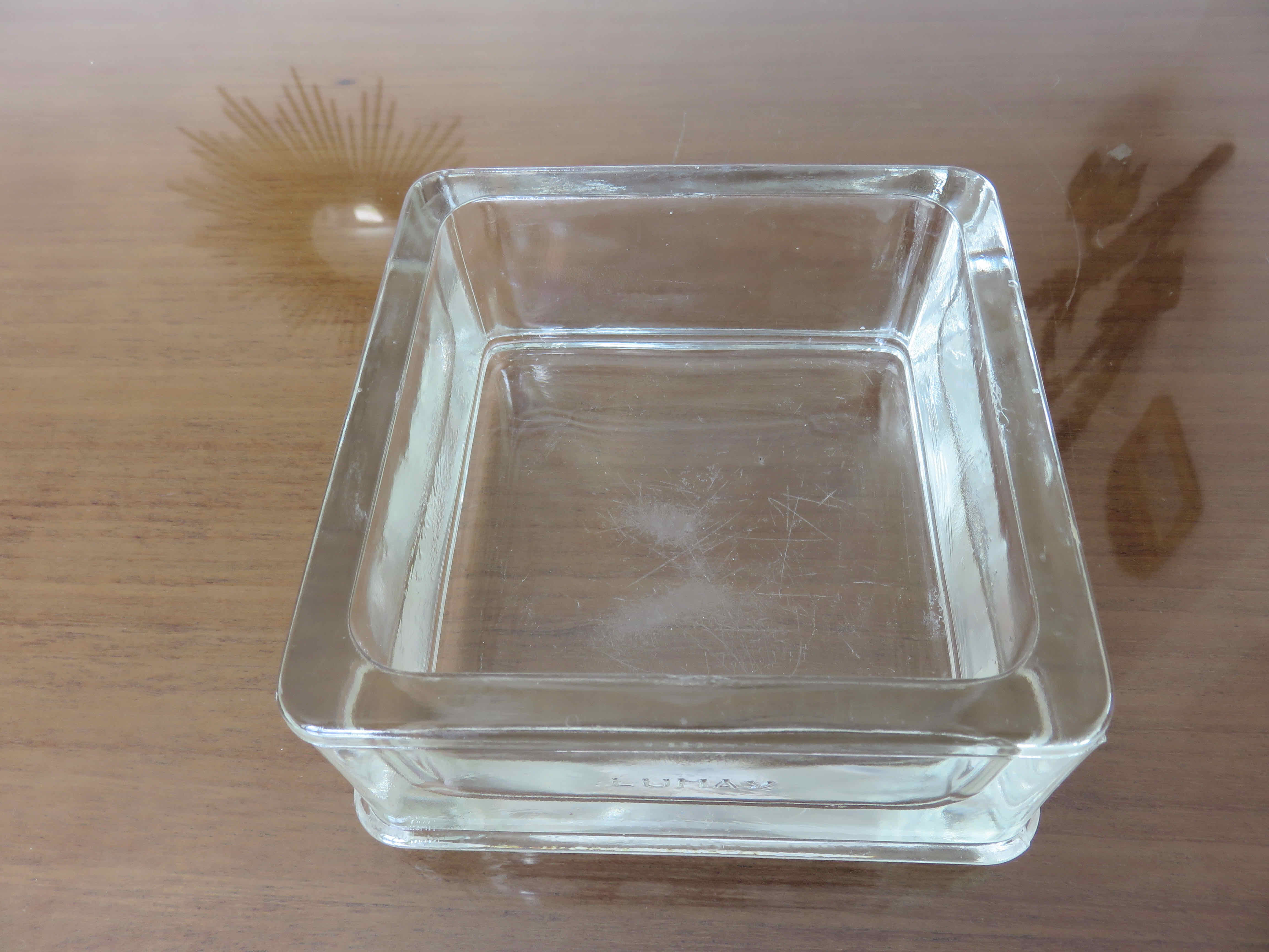 Glass paving ashtray signed lumax 40s 50