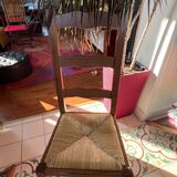 Set of 8 varnished oak chairs with straw seats