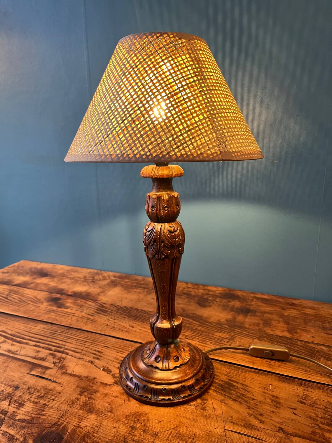 Carved wooden lamp from the 70s