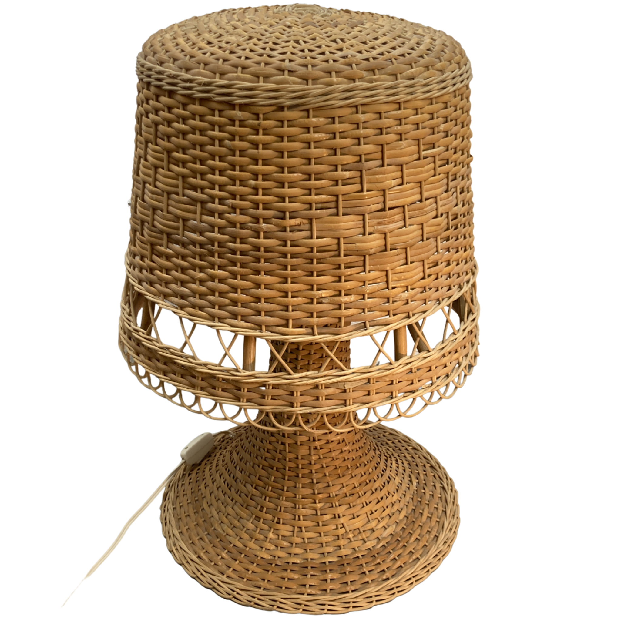 Rattan wicker mushroom table lamp, 1960s-1970s