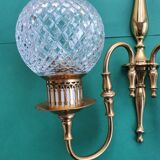 Applique murales deux lumières dorée globes en cristal ancienne