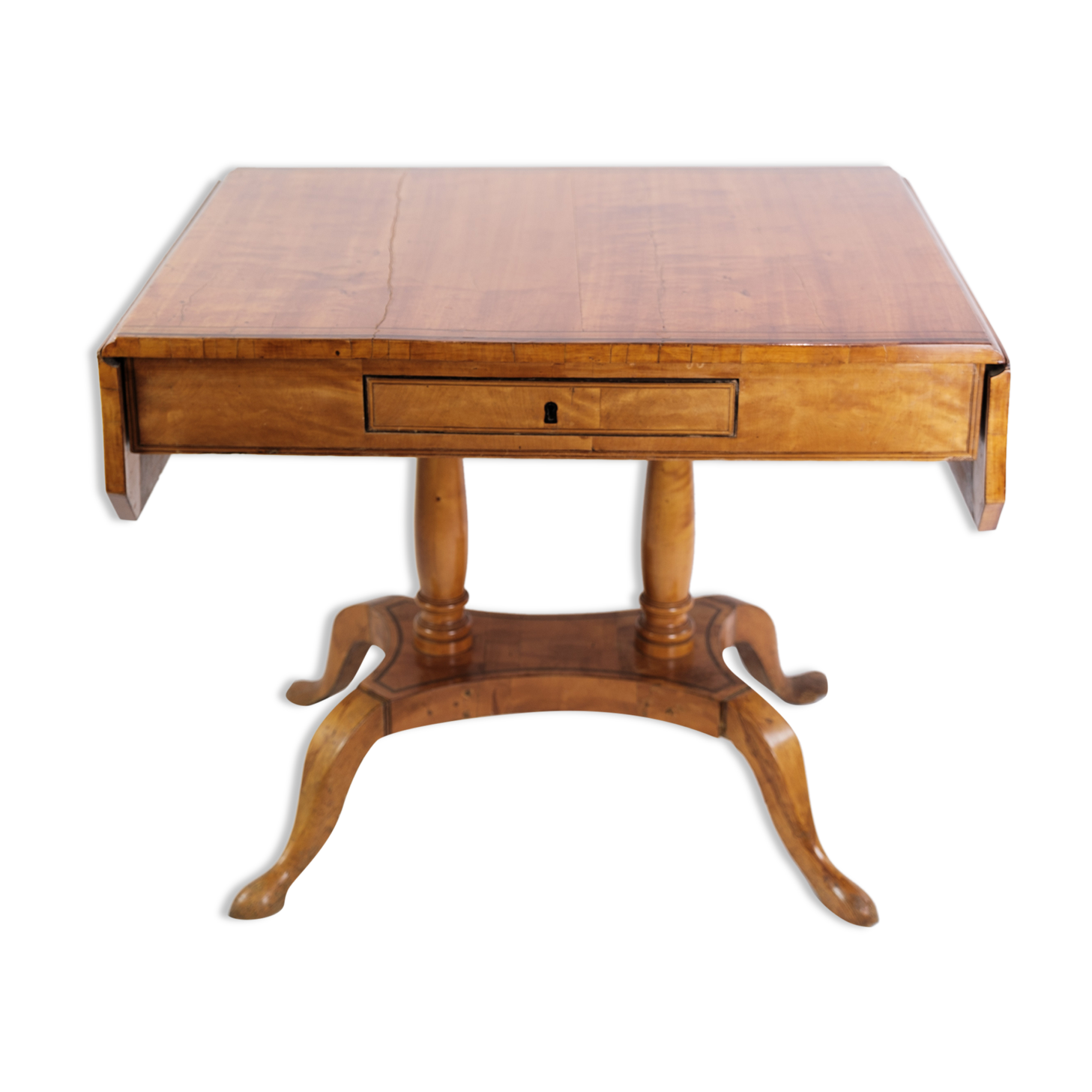 Antique Empire Table with Flaps and Marquetry in Birch Wood from 1840s