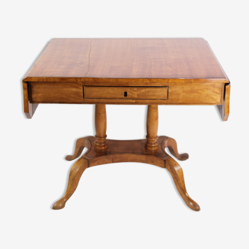 Antique Empire Table with Flaps and Marquetry in Birch Wood from 1840s