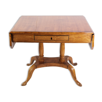 Antique Empire Table with Flaps and Marquetry in Birch Wood from 1840s