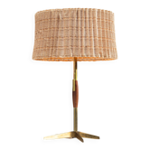 Mid-Century brass & wood table lamp
