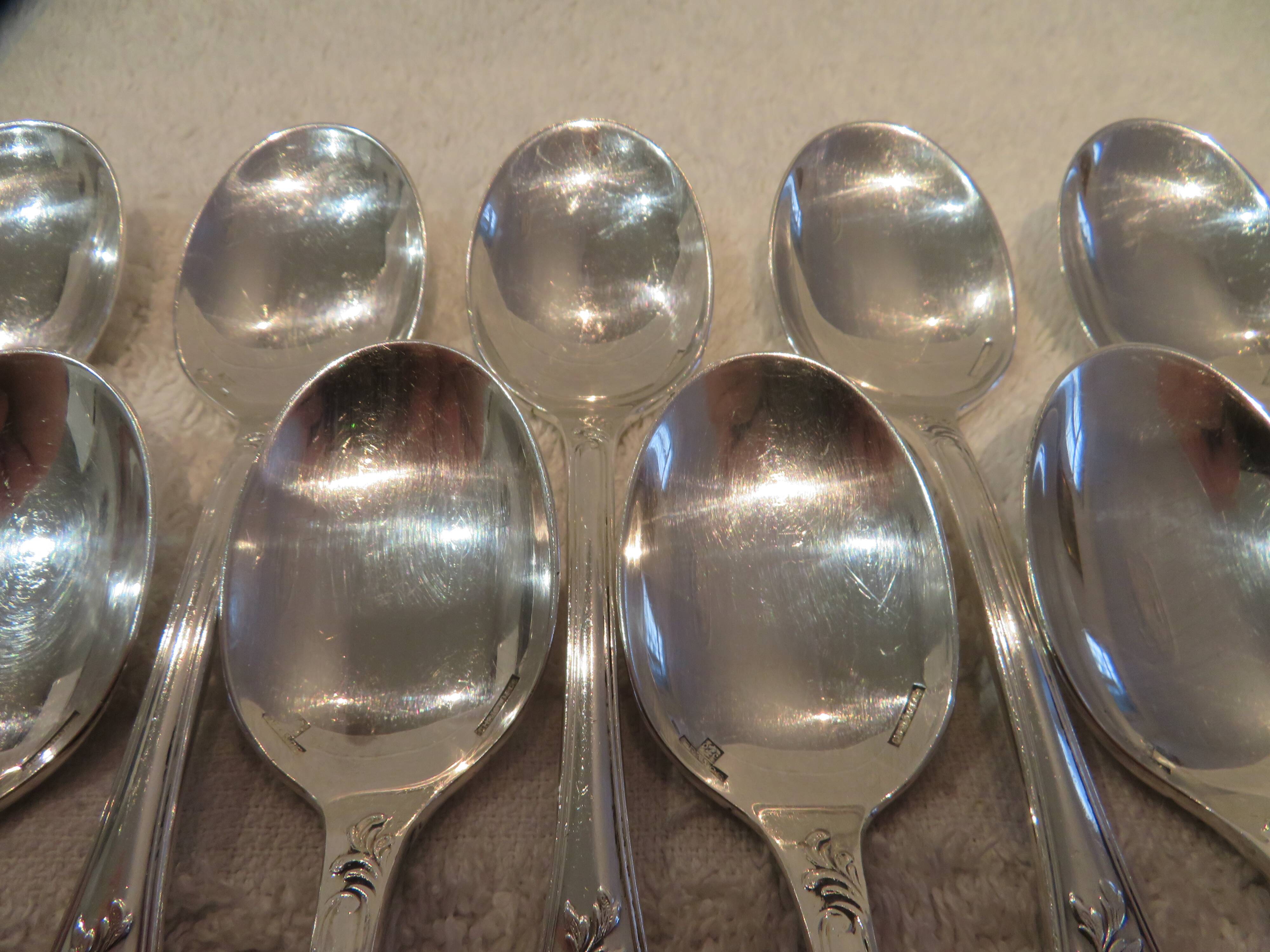 11 silver-plated ice cream scoops by Christofle Marly, 13.3 cm