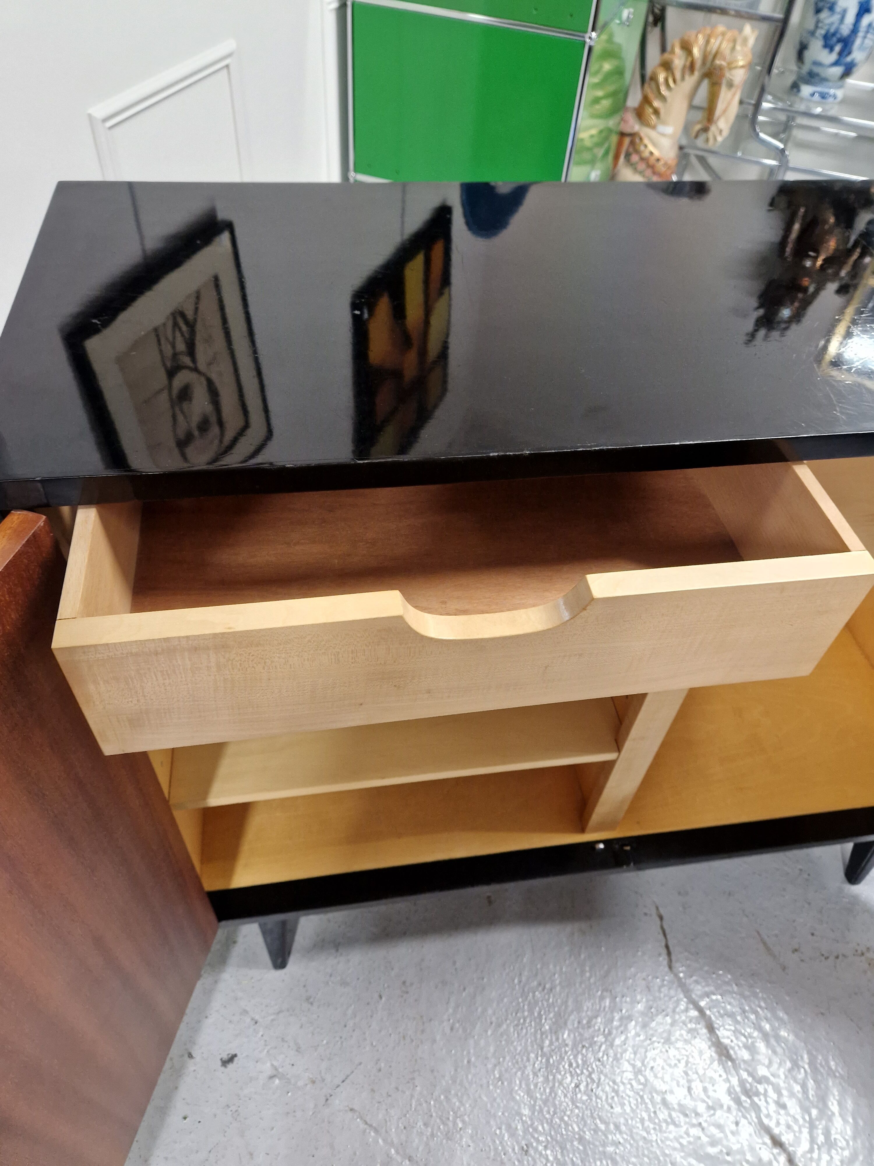Vintage black lacquered buffet and wood Maurice Flachet