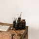 Lot of 7 bottles of amber glass apothecary style