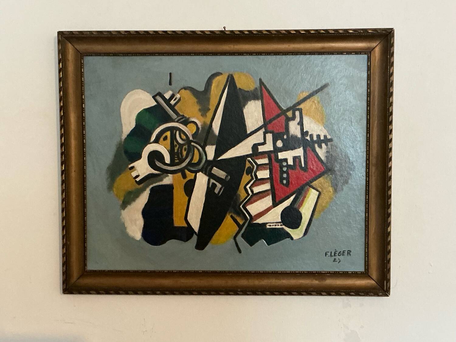 Peinture géométrique abstraite – Signée – Huile sur panneau avec cadre vintage