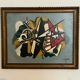 Peinture géométrique abstraite – Signée – Huile sur panneau avec cadre vintage