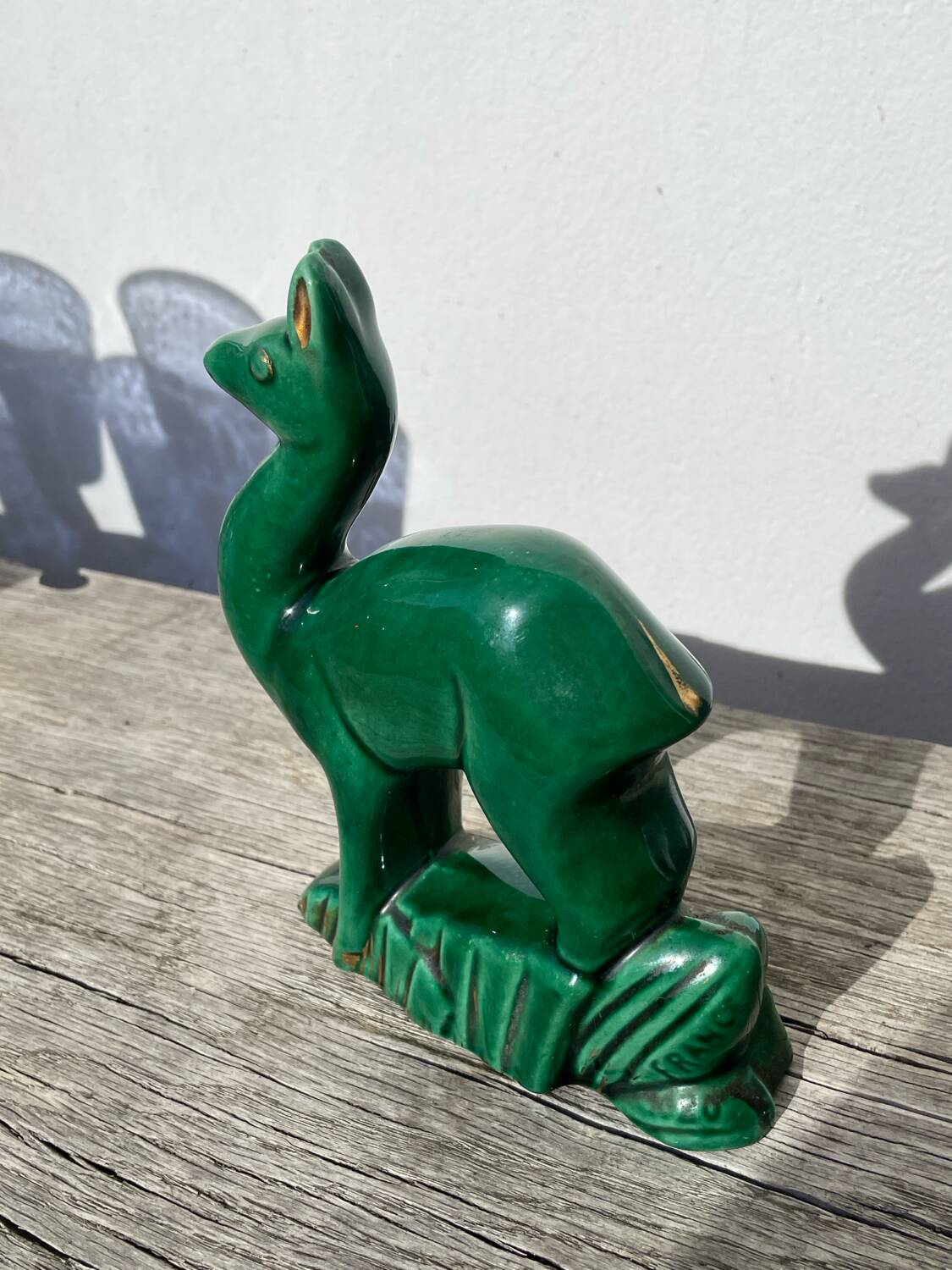 Art Deco figurine of a green ceramic doe