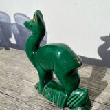 Art Deco figurine of a green ceramic doe