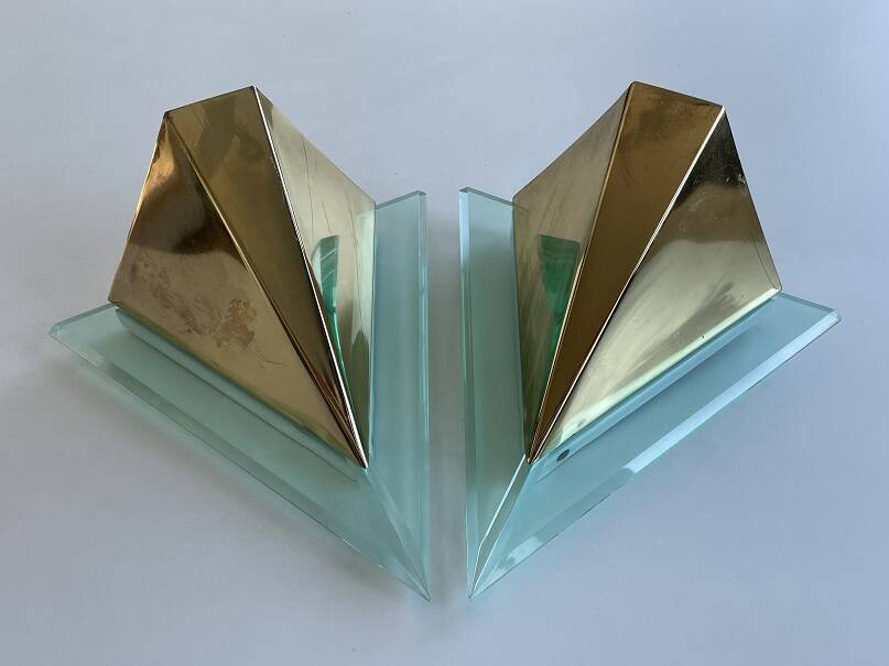 Pair of wall lights with geometric design from the 80s