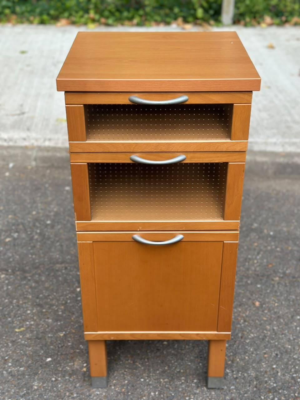 IKEA 1990 wood and frosted glass chest of drawers.