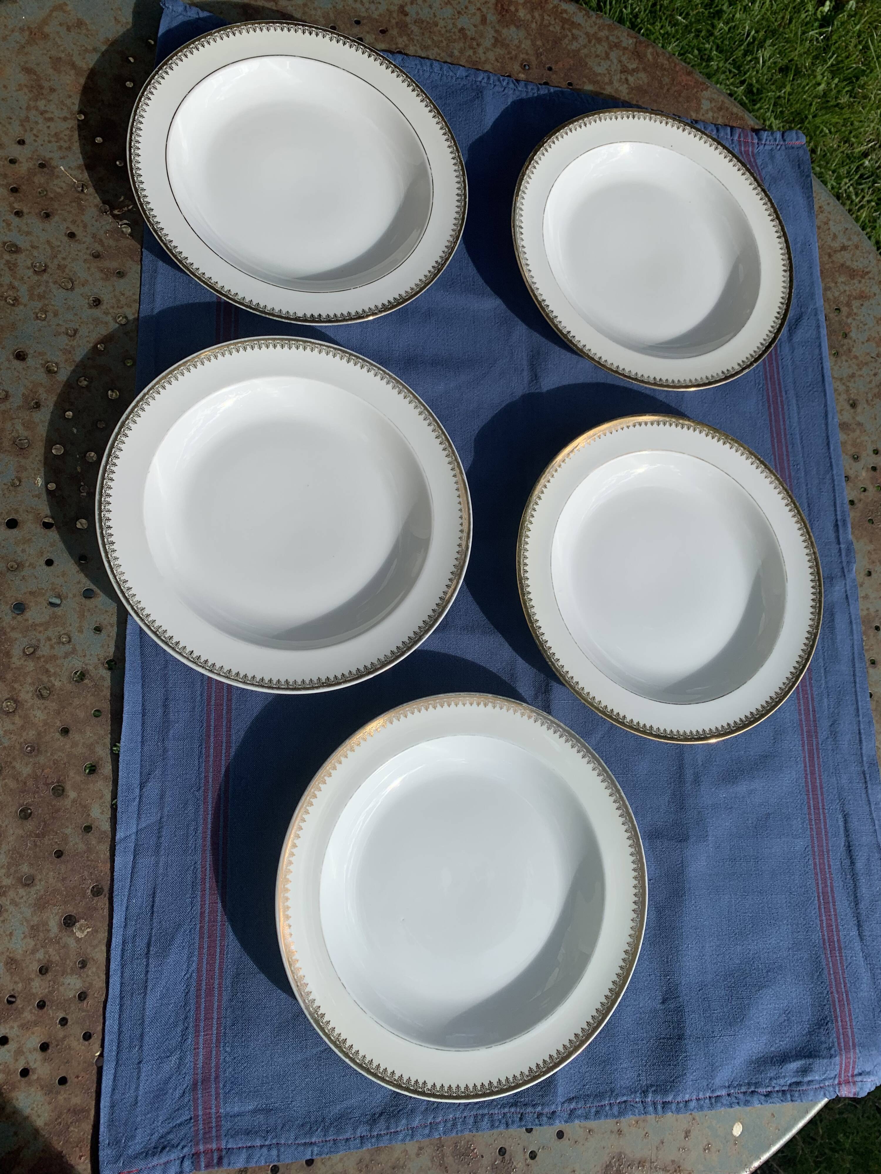 5 Limoges porcelain soup plates stamped UC Limoges France