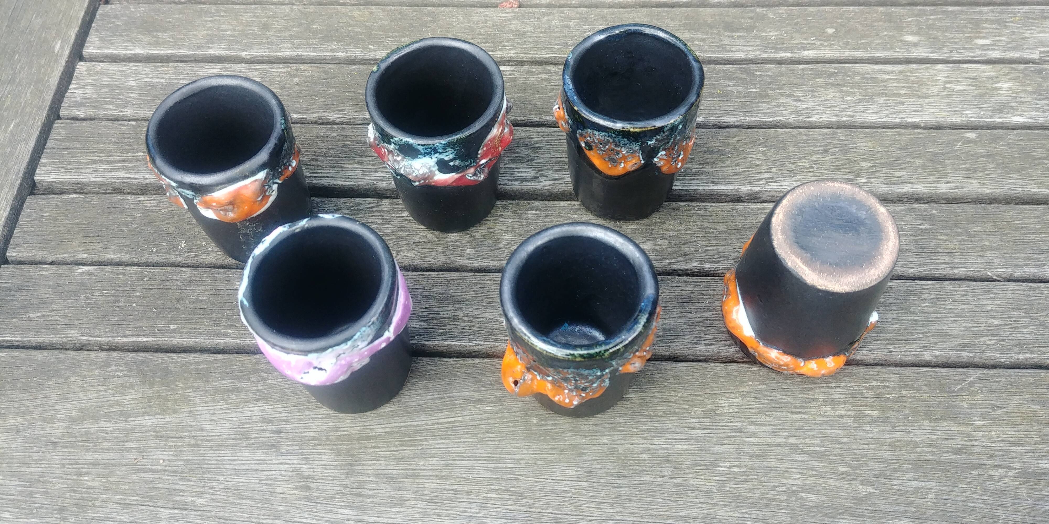 Six vintage glasses in glazed ceramic