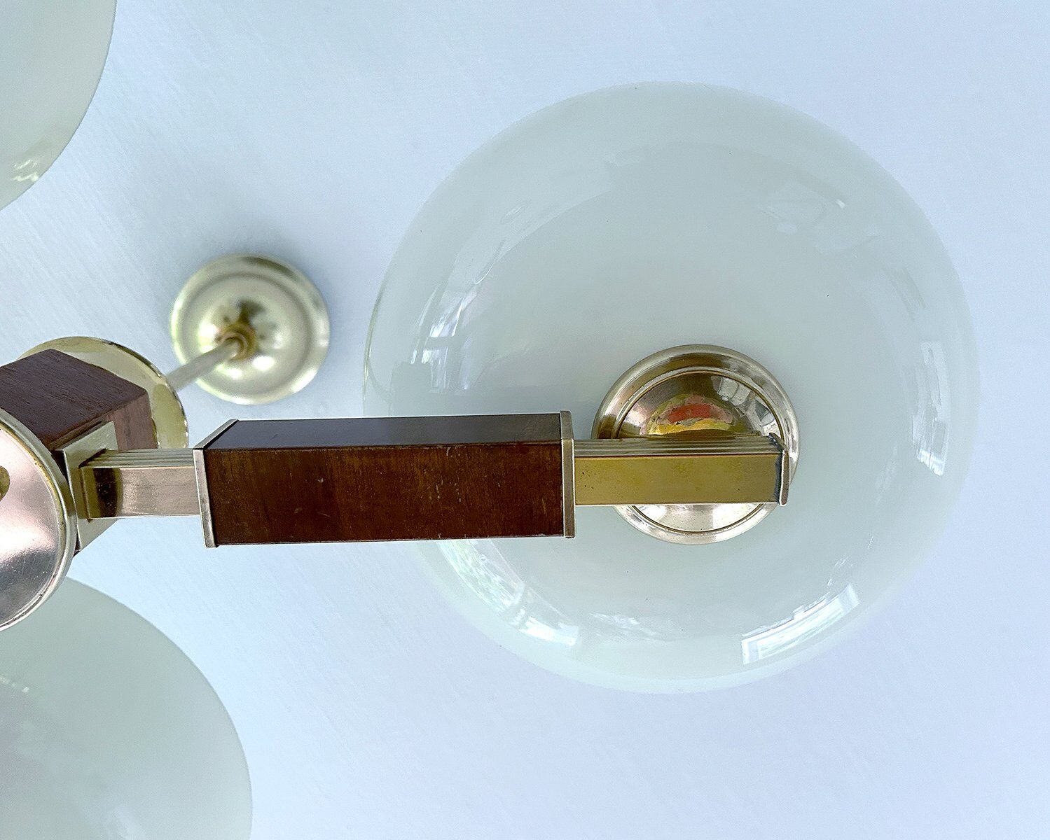 Large Art Deco pendant light in wood and glass, 1930s