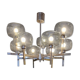 Timeless modern Scandinavian / mid-century chandelier in chrome and smoked glass.