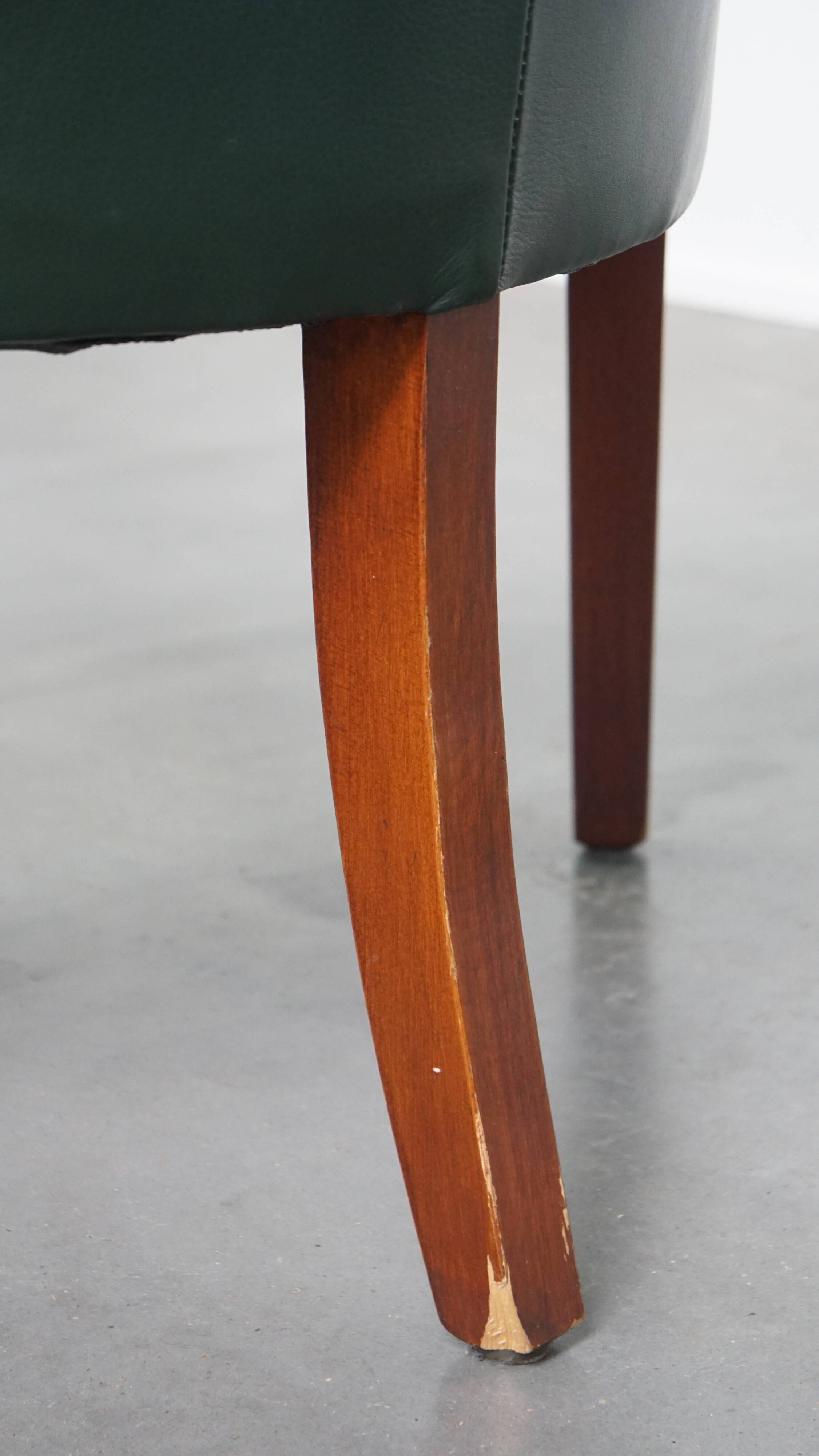 Set of 2 Green Cowhide Leather and Wooden Side/Dining/Office Chairs