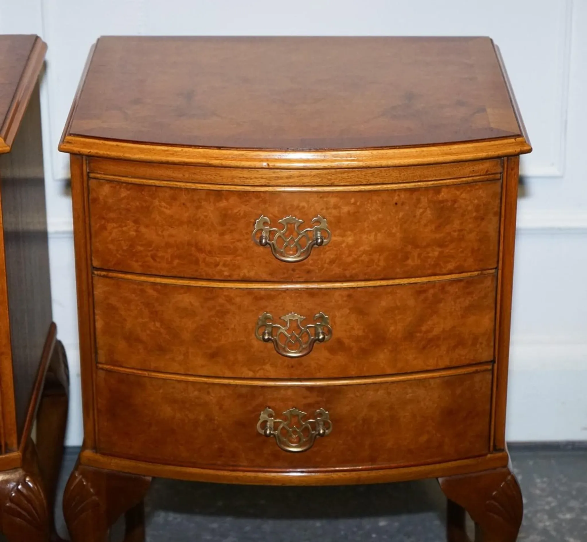 Art Deco Walnut Burl Bedside Tables, Set of 2