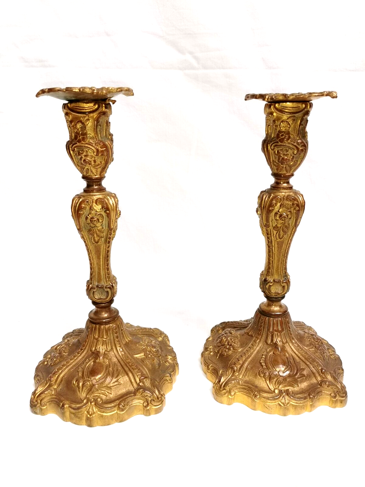 Pair of old candlesticks in Gilded Bronze ---- Signed!