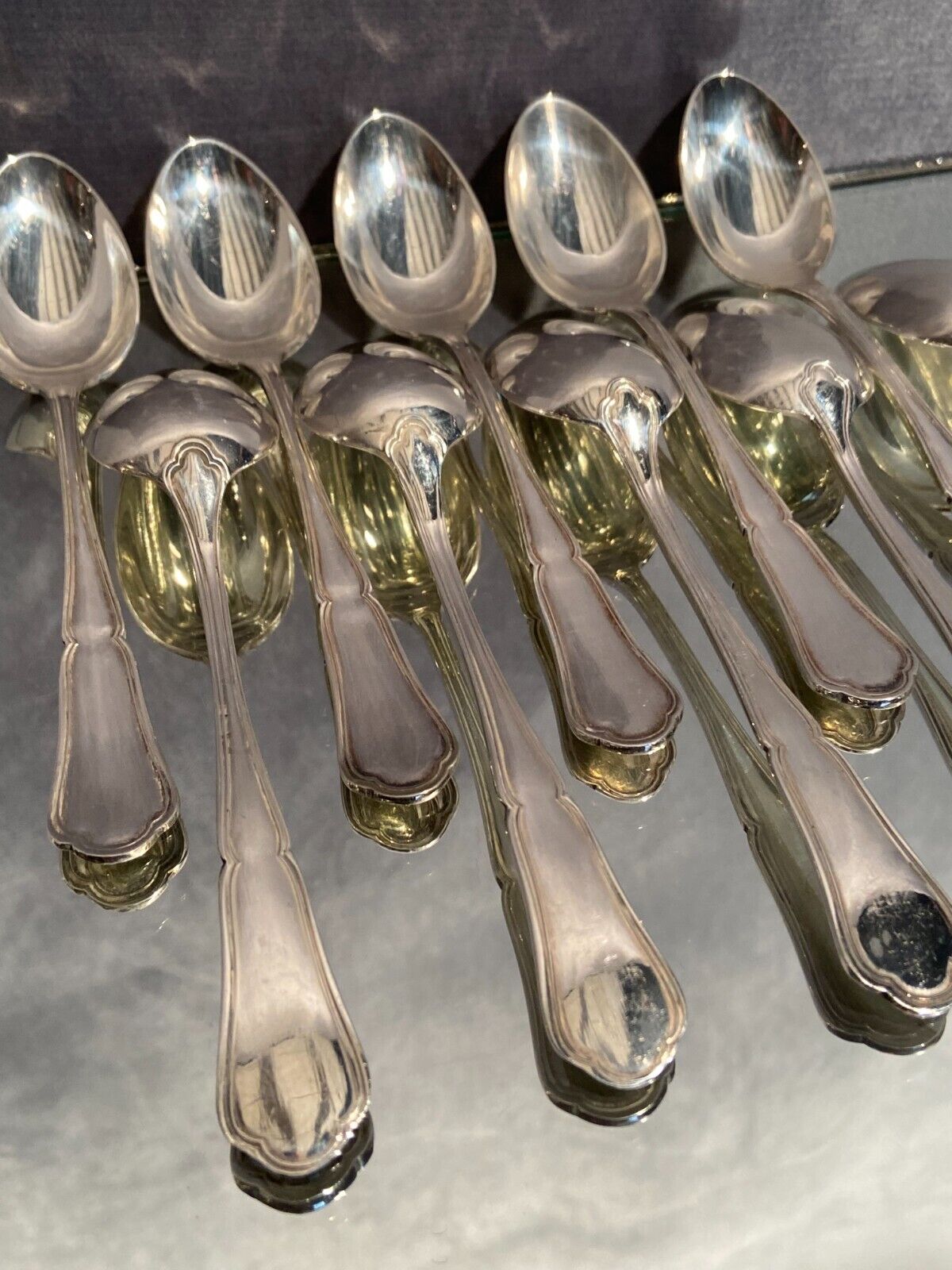 Suite of 10 teaspoons in silver metal model violin net Louis XV