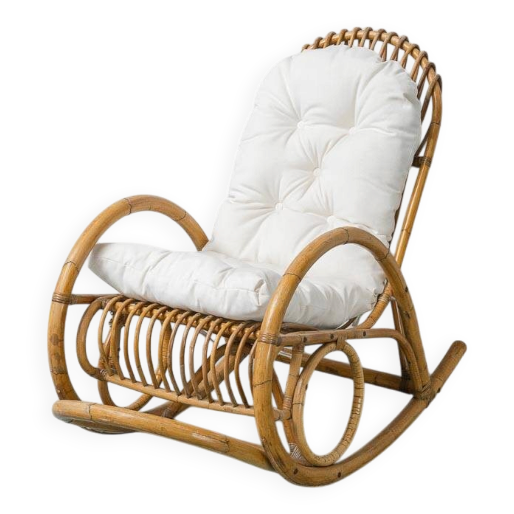 Fauteuil à bascule Van Sliedregt Noordwolde des années 1970 – design vintage en rotin néerlandais