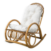 Fauteuil à bascule Van Sliedregt Noordwolde des années 1970 – design vintage en rotin néerlandais