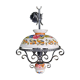 Suspension/chandelier old ceramic openwork flowers & wrought iron, circa 1960