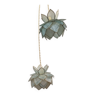 Pair of hanging lamps in mother-of-pearl