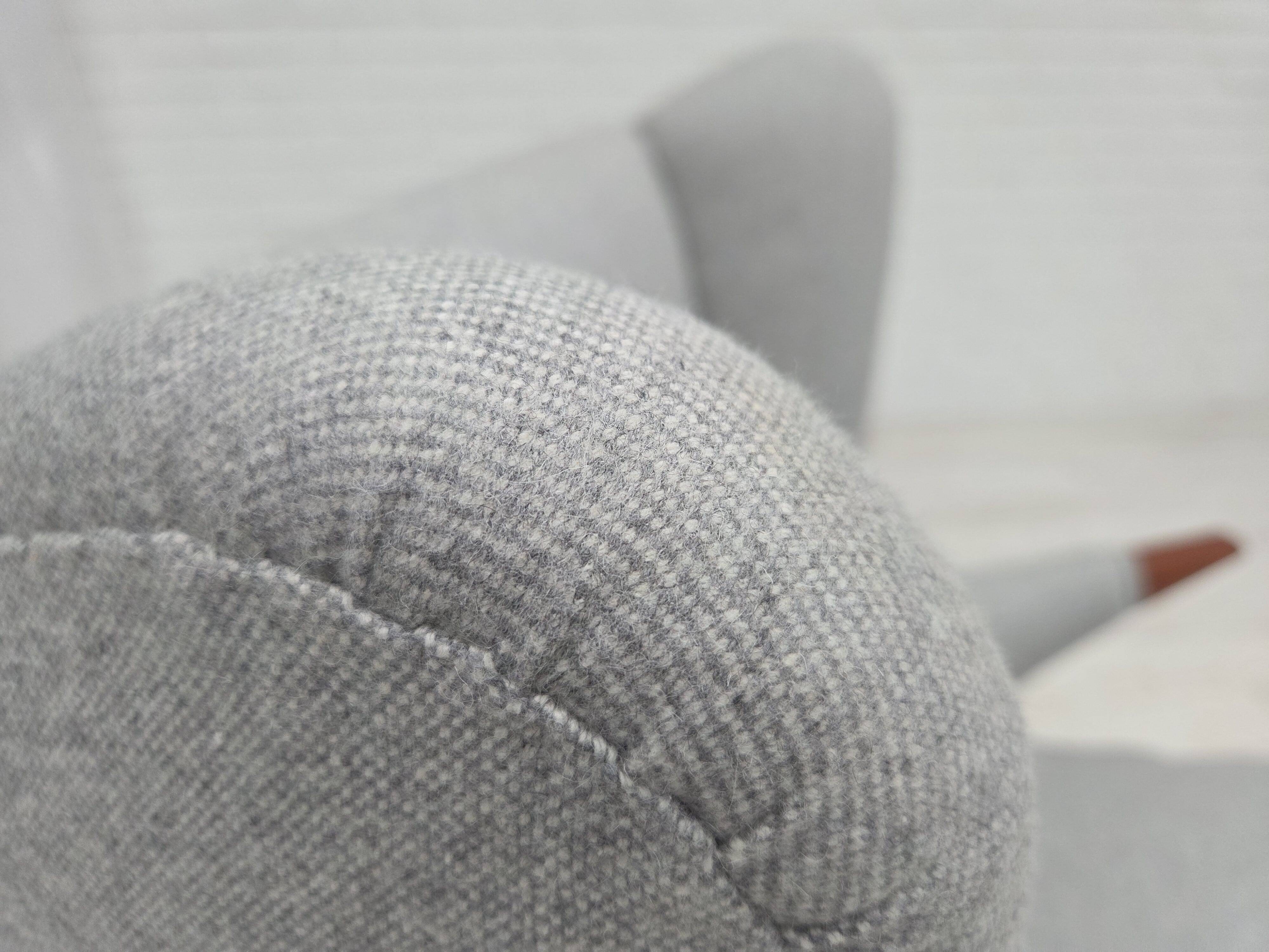 1960s, Danish "Teddy chair" with stool, reupholstered, wool, teak wood.