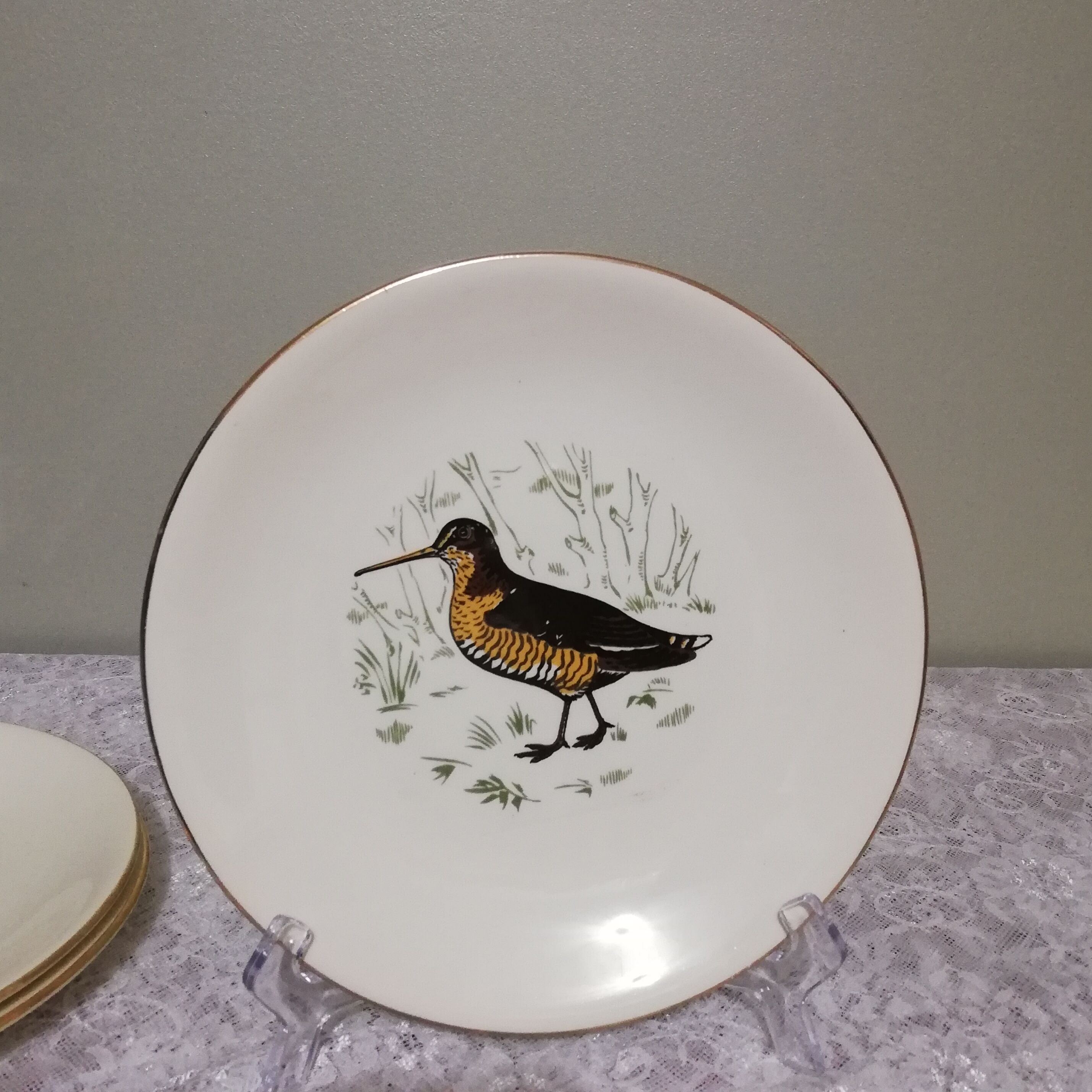 6 flat plates Gien Marly "birds of the forests"