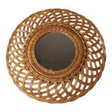 Miroir rond en rotin vers 1970