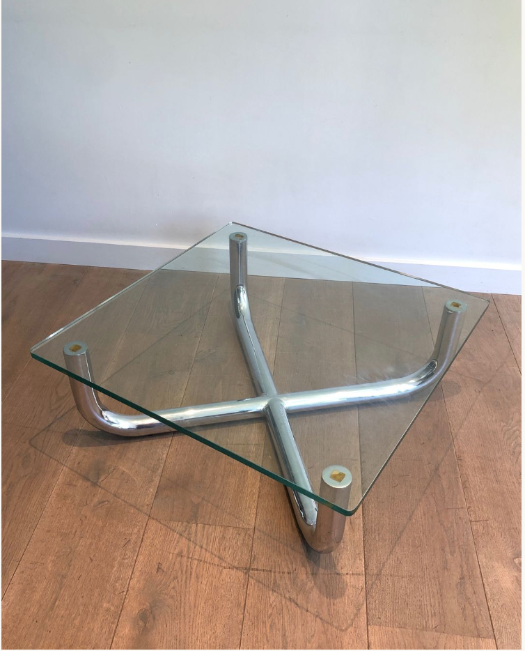 Chrome coffee table with a glass top