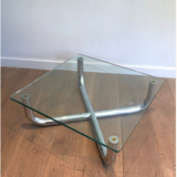 Table basse chromée à plateau de verre