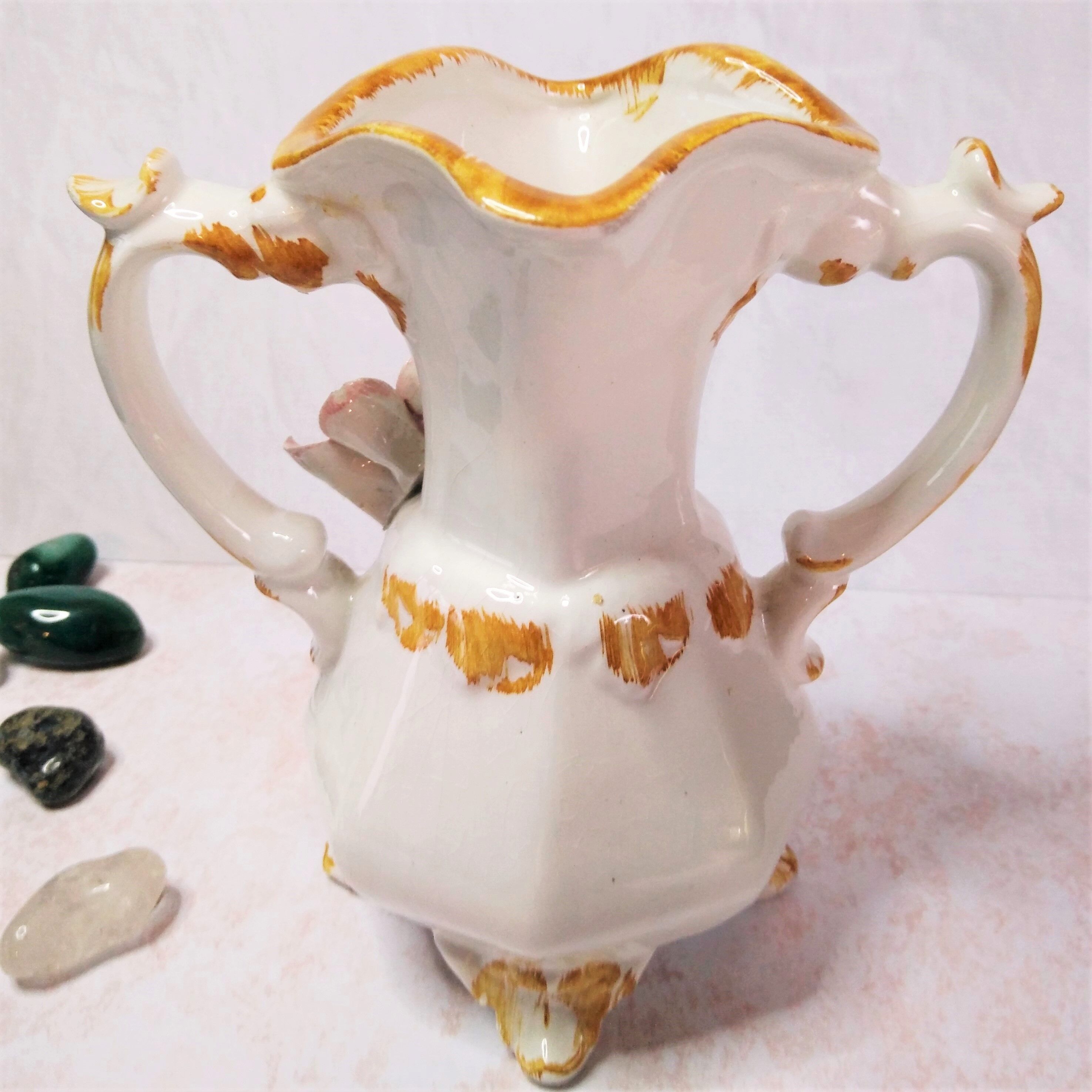 Vase soliflore, earthenware, signed Bassano, floral decoration