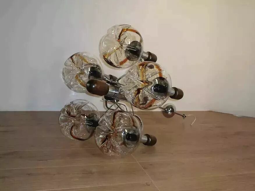 Murano glass chandelier in wood and chrome for Mazzega 60/70