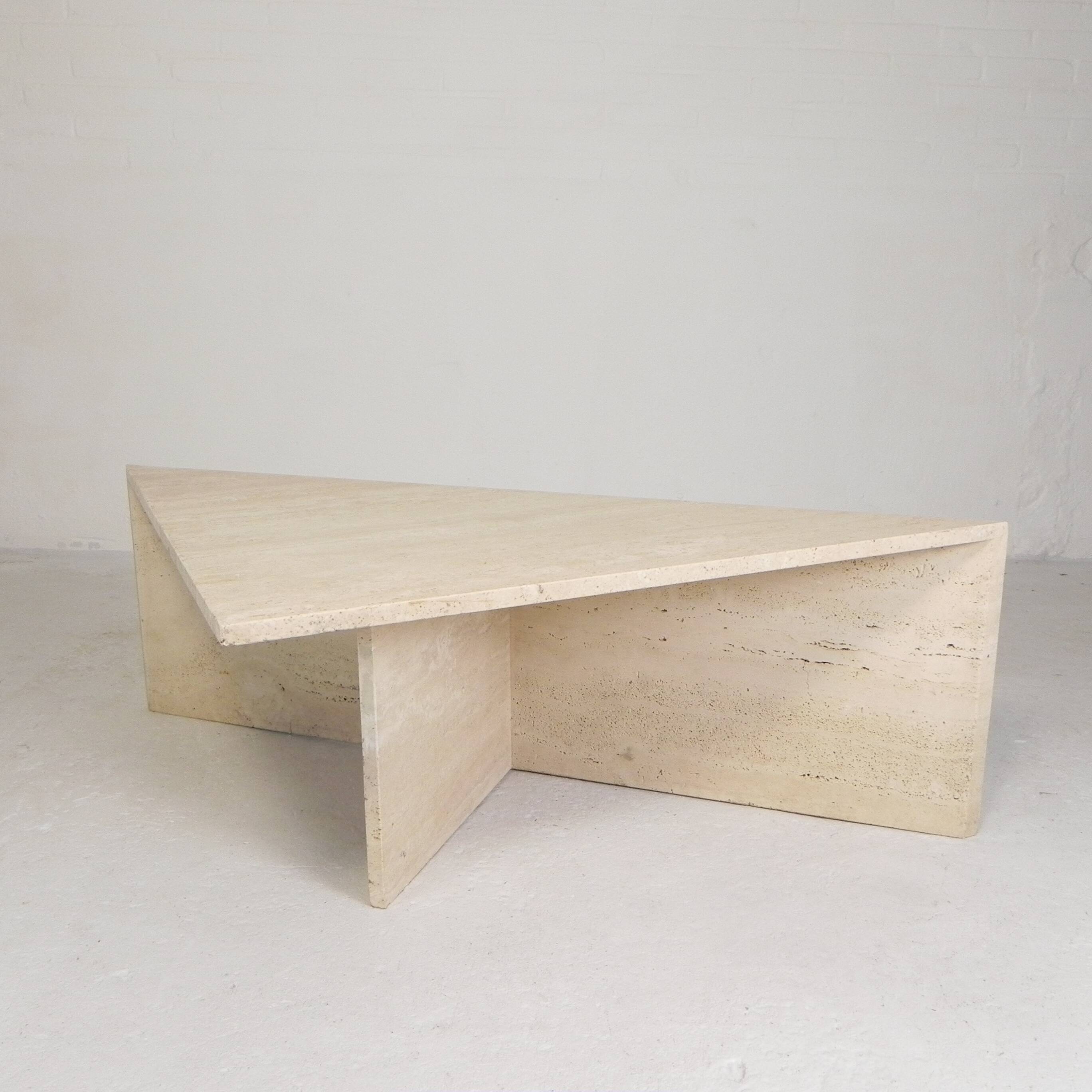 Mid-Century travertine coffee table with a triangular top, 1970s.