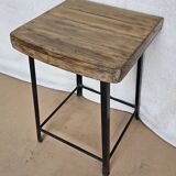 Old workshop stool in wood + wrought iron