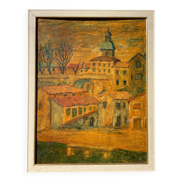Peinture de paysage de ville signé Jean-René Munoz