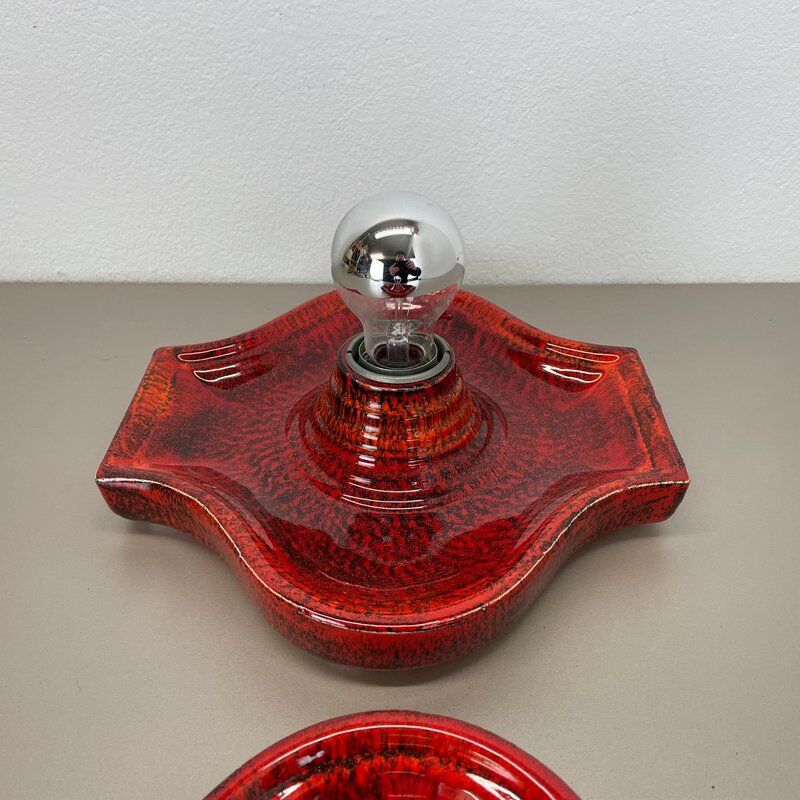 Red ceramic fat lava wall lamps by Hustadt Lights, Germany, 1970s, set of 2