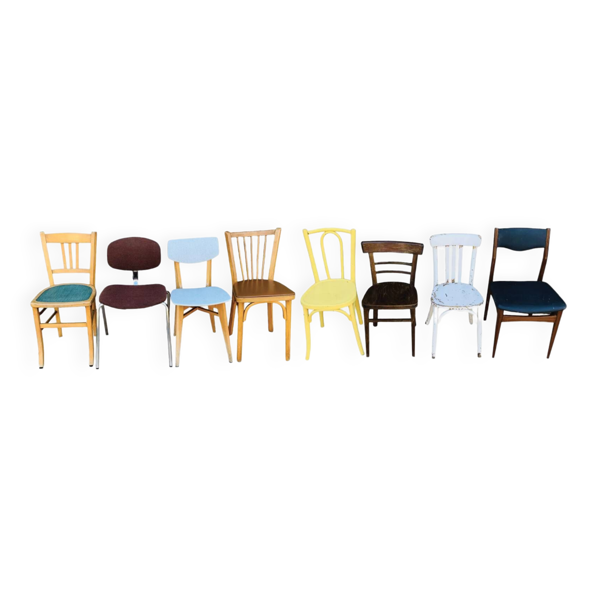 Set of 8 mismatched chairs
