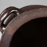 Signed Rustic Large Glazed Brown Ceramic Pot, Belgium, 1800s