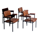 Set of 4 vintage armchairs with a metal structure