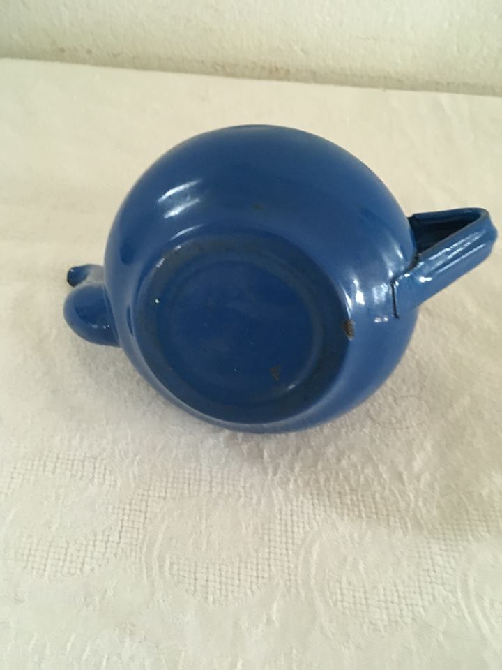 Enameled blue teapot