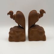 Unusual Pair of Vintage Hand-Carved Vulture on a Rock Wooden Bookends