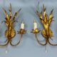 Pair of Hollywood Regency Style Gilt Metal Double-Arm Wheat Sconces, 1970s