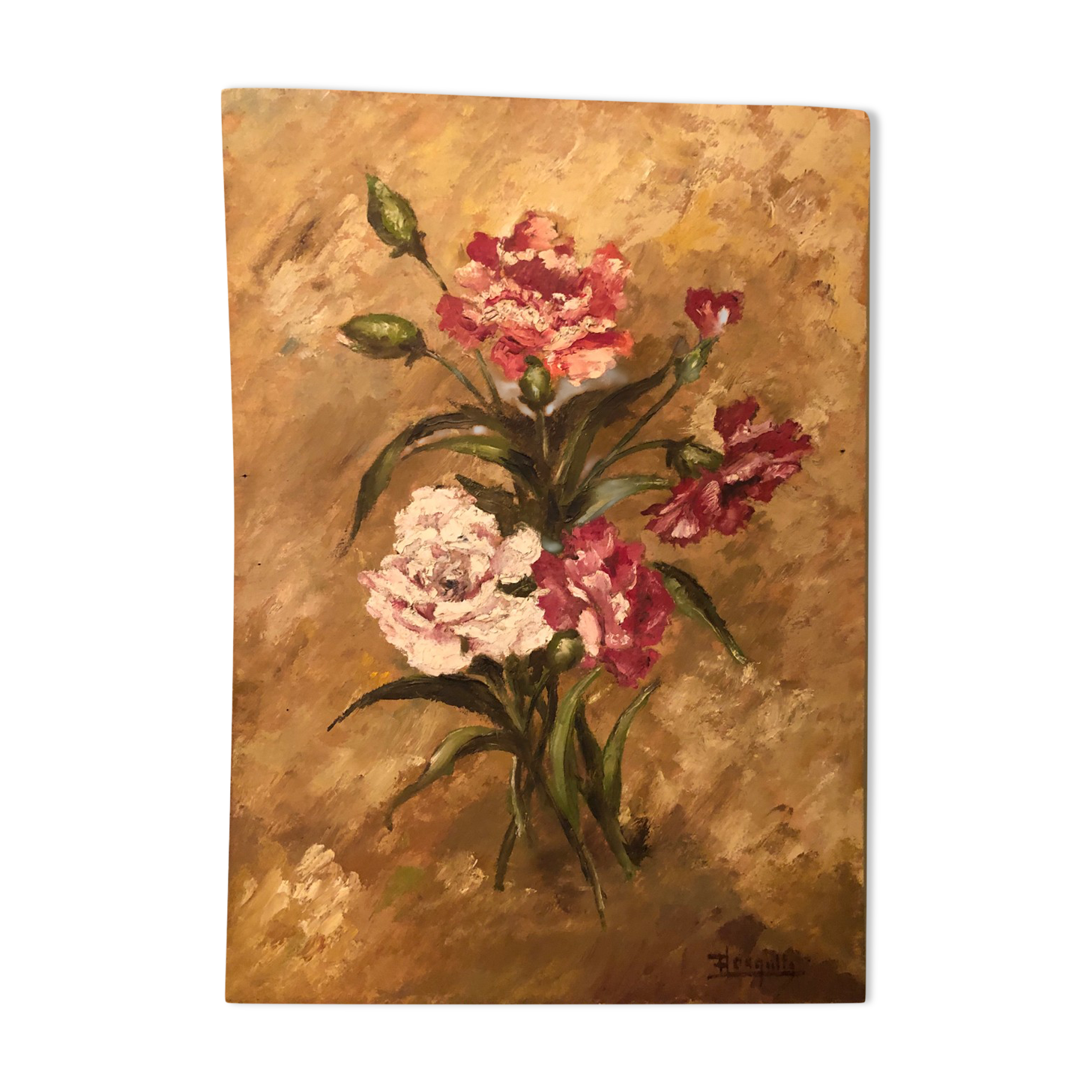 Oil bouquet painting on panel