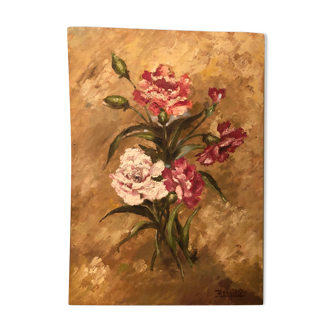 Oil bouquet painting on panel